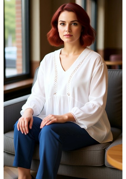 Kadın V Yaka Uzun Kollu Peplum Dokuma Bluz Rahat Kesim ve Şık Detaylar Kaliteli Şık Rahat Modern fiyatları