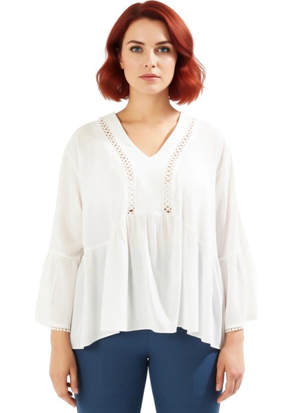 Kadın V Yaka Uzun Kollu Peplum Dokuma Bluz Rahat Kesim ve Şık Detaylar Kaliteli Şık Rahat Modern modelleri