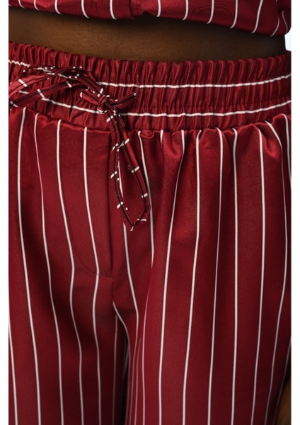 Kadın Beli Lastikli Bol Paça Çizgili Pantolon fiyatları