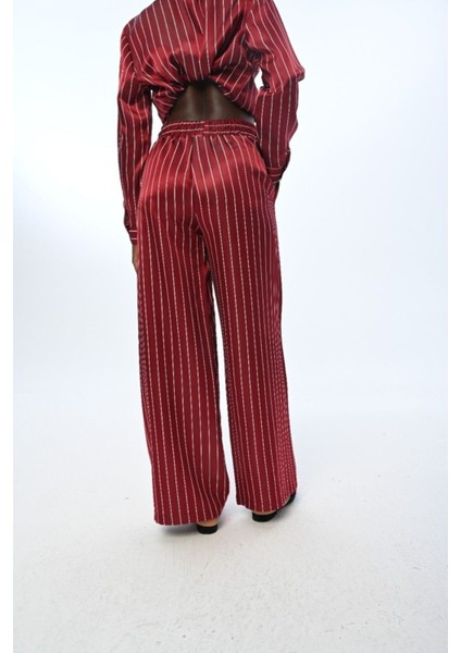 Kadın Beli Lastikli Bol Paça Çizgili Pantolon fırsatları