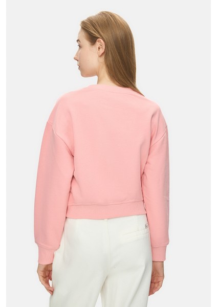Mello Pembe Bisiklet Yaka Crop Baskılı Loose Fit Kadın Sweatshirt modelleri