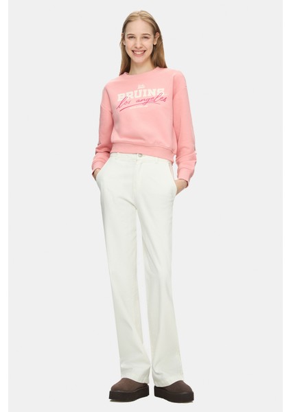 Mello Pembe Bisiklet Yaka Crop Baskılı Loose Fit Kadın Sweatshirt fırsatları