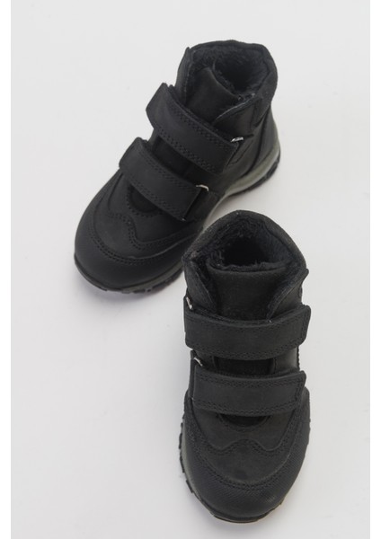 Erkek Çocuk Siyah Hakiki Deri Anatomik Günlük Bot