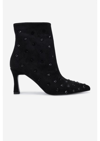 Kadın Hakiki Deri Siyah Kadife Topuklu Bot 735 VAL-8794 Bn Bot SK25-26 Sıyah Kdf