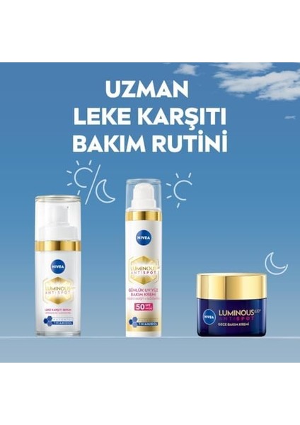 Nıvea LUMINOUS630 Leke Karşıtı Gündüz Bakım Kremi 40ML, SPF50 Yüksek Güneş Koruyucu, Hyaluronik Asit, E Vitamini, Hassas Cilt, Yüz Güneş Koruyucu, Koyu Leke, Güneş Lekesi Karşıtı
