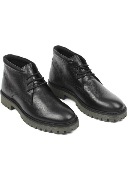 Erkek Siyah Bağcıklı Fermuarlı Deri Bot