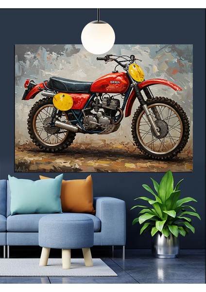 Kırmızı Motorsiklet Retro Dekoratif Kanvas - Mdf Ahşap Tablo