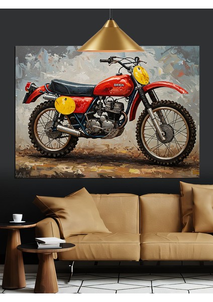Kırmızı Motorsiklet Retro Dekoratif Kanvas - Mdf Ahşap Tablo fiyatları