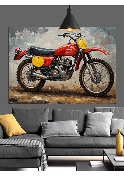 Kırmızı Motorsiklet Retro Dekoratif Kanvas - Mdf Ahşap Tablo modelleri
