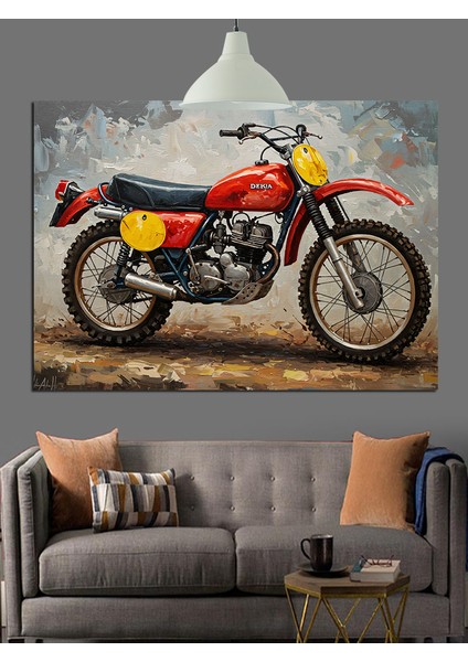 Kırmızı Motorsiklet Retro Dekoratif Kanvas - Mdf Ahşap Tablo fırsatları