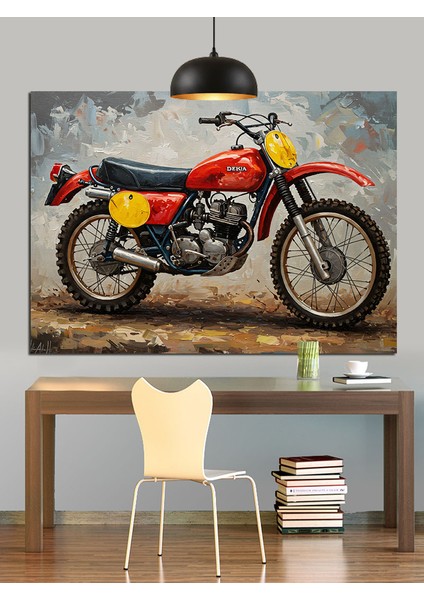 Kırmızı Motorsiklet Retro Dekoratif Kanvas - Mdf Ahşap Tablo indirimleri