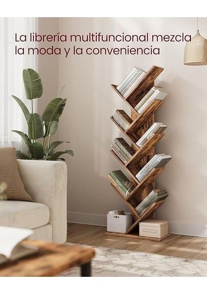 Ağaç Kitap Rafı, 8 Katlı Ayaklı Kitaplık, Oturma Odası, Ev Ofis Için Ahşap Raflı, Rustik Kahverengi LBC11BX fırsatları