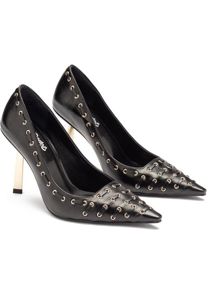 Kadın Yüksek Topuklu Deri Örgülü Özel Troklu Abiye Ayakkabı 320