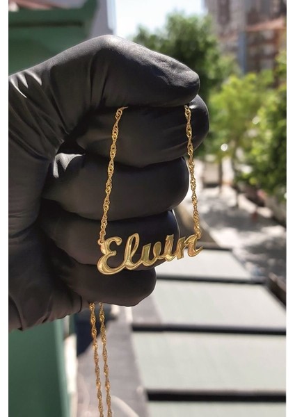 925 Ayar Gümüş 24 Ayar Altın Kaplama Tek Isimli Kolye