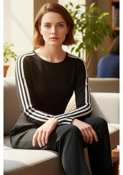 Kadın Uzun Kollu Dalgıç Kumaş Örme Spor Bluz Kaliteli Şık Rahat Modern Zarif Günlük