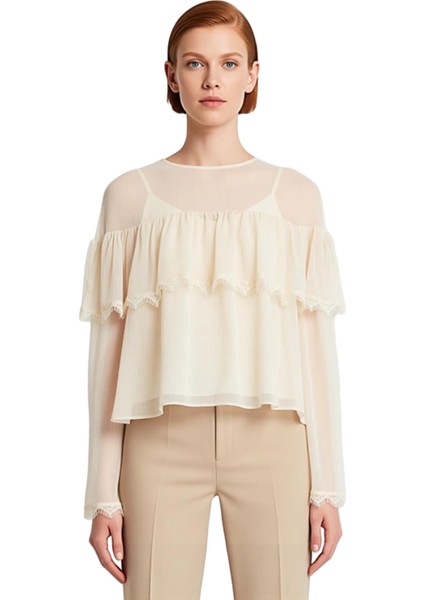 Kadın Düğmeli Şifon Bluz Bisiklet Yaka Regular Kalıp Polyester Dokuma Kumaş Kaliteli Şık Rahat fiyatları