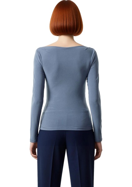 Kadın Moda Şık Üst Giyim Regular Kayık Yaka Slim Kalıp Örme Drapeli Vücuda Oturan Esnek Bluz modelleri