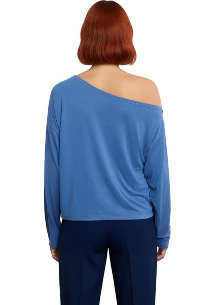 Kadın Moda Şık Regular Kayık Yaka Tek Kol Relaxed Kalıp Örme %100 Modal Kumaş Rahat Kesim Bluz modelleri