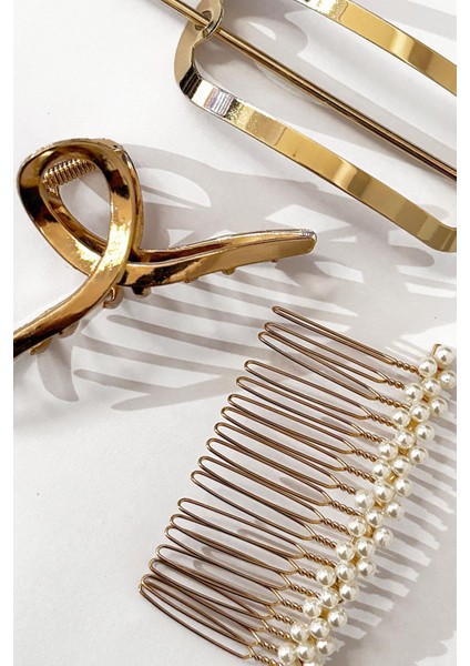 Altın ve Inci Detaylı 3'lü Topuz Toka Seti modelleri