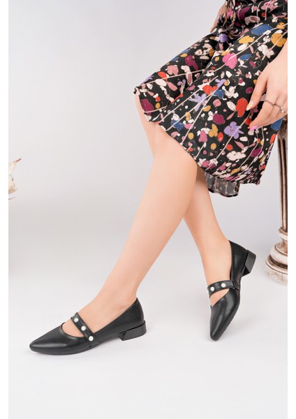 BA04595 Siyah I Kadın Inci Bantlı Günlük Büyük Numara Babet - 37 modelleri