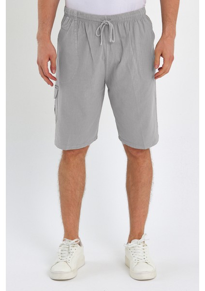 Yazlık Keten Görünümlü Kargo Cep Lastikli, Bol Kesim Toprak Renk Şort 201-22 fiyatları