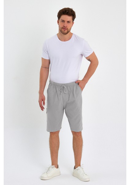 Yazlık Keten Görünümlü Kargo Cep Lastikli, Bol Kesim Toprak Renk Şort 201-22 modelleri