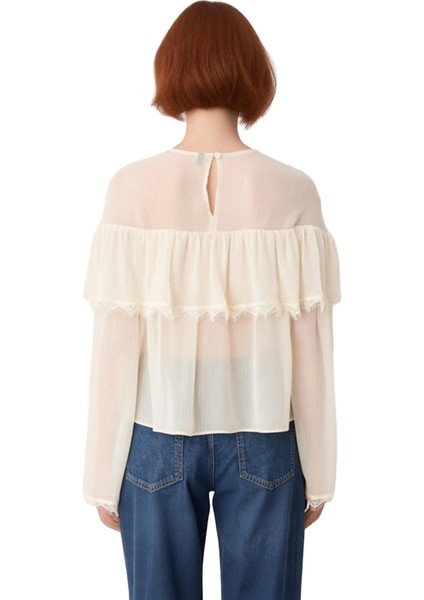 Kadın Düğmeli Şifon Bluz Bisiklet Yaka Regular Kalıp Polyester Dokuma Kumaş Kaliteli Şık Rahat modelleri