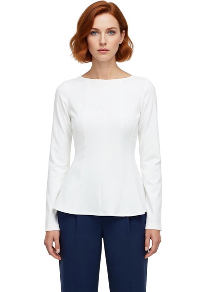 Kadın Regular Boy Peplum Kesim Kayık Yaka Bluz Kaliteli Şık Rahat Modern Zarif Günlük fiyatları