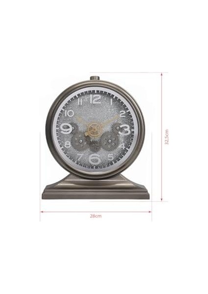 Mark Premium Serisi Modern Kadranlı Döner Çarklı 32X28 cm Ev ve Ofis Masa ve Duvar Saati Latin Rakamlı Simli Gri modelleri