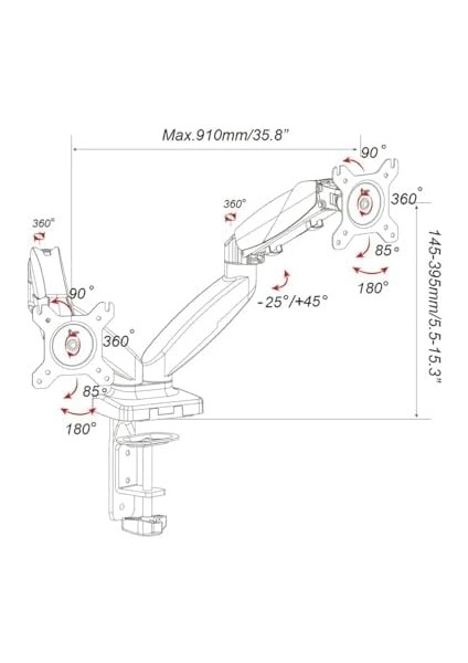 15-32″ Lcd/led Ikili Monitör Tutucu Kol Amortisörlü Vesa Monitör Standı EX787 modelleri