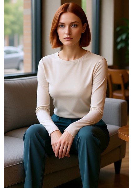 Kadın Pembe Viskon Ribana Dokulu Fitted Bisiklet Yaka Uzun Kollu Crop Bluz Günlük Kullanıma Uygun fiyatları