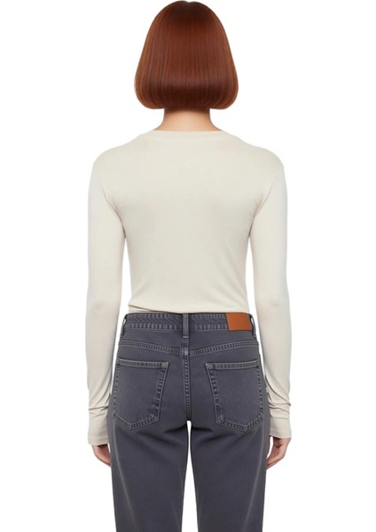 Kadın Pembe Viskon Ribana Dokulu Fitted Bisiklet Yaka Uzun Kollu Crop Bluz Günlük Kullanıma Uygun fırsatları