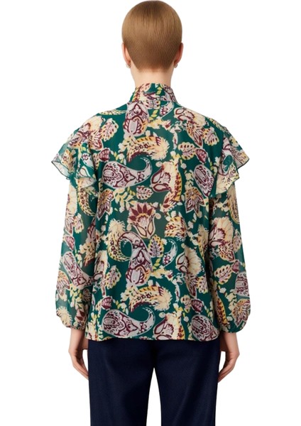 Kadın Desenli Şifon Bluz Fular Yaka ve Uzun Kol Detaylı Kaliteli Şık Rahat Modern Zarif Günlük fiyatları