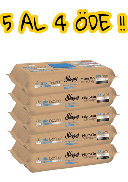 Easy Clean Bio Çözünür 3xlarge Yüzey Temizlik Havlusu 5 Al 4 Öde – Deniz Tuzu & Deniz Yosunu / Doğal, Yıkanabilir, Micro Pin Teknolojili Bez 5X50 (250YAPRAK)