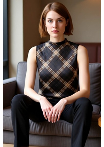 Kadın Ekose Desenli Şifon Bluz Zarif ve Konforlu Seçim Kaliteli Şık Rahat Modern Zarif Günlük