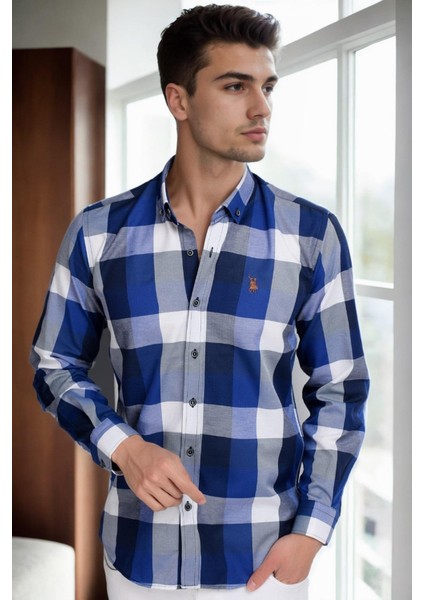 G962 Dewberry Erkek Gömlek-Lacivert-Mavi