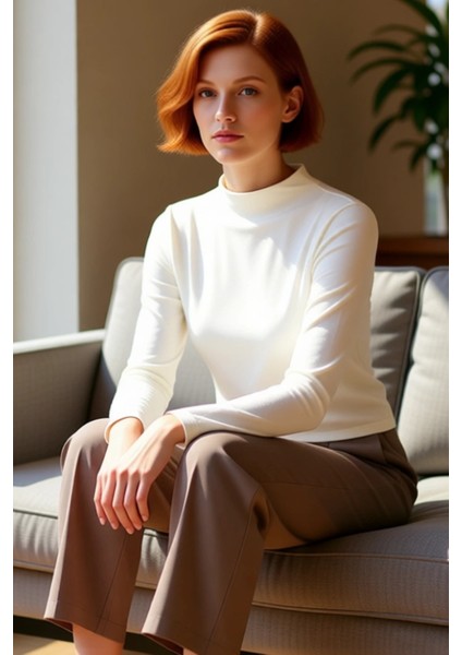 Kadın Esnek Örme Dik Yaka Bluz Günlük Şıklık ve Konfor Odaklı Tasarım Kaliteli Şık Rahat Modern