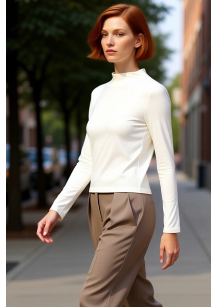 Kadın Esnek Örme Dik Yaka Bluz Günlük Şıklık ve Konfor Odaklı Tasarım Kaliteli Şık Rahat Modern fırsatları