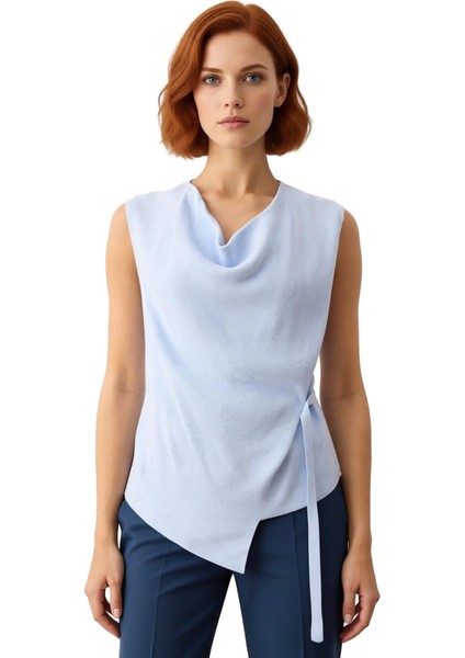 Kadınlar Için Zarif Degaje Yaka Asimetrik Kesim Kolsuz Triko Bluz Kaliteli Şık Rahat Modern fiyatları