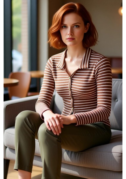 Kadınlar Için Polo Yaka Düğmeli Slim Fit Örme Bluz Kaliteli Şık Rahat Modern Zarif Günlük