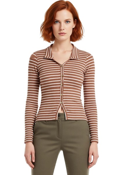 Kadınlar Için Polo Yaka Düğmeli Slim Fit Örme Bluz Kaliteli Şık Rahat Modern Zarif Günlük fiyatları