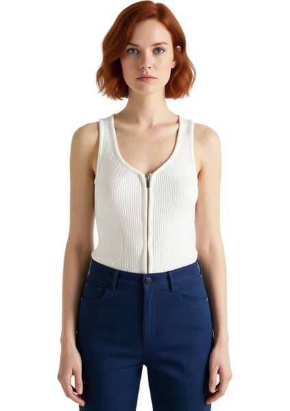 Kadın Fermuarlı Vücut Saran Triko Bluz Kaliteli Şık Rahat Modern Zarif Günlük fiyatları