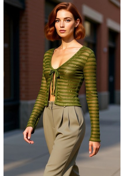 Kadın Esnek Dokulu V Yaka Bağlama Detaylı Crop Üst Kaliteli Şık Rahat Modern Zarif Günlük fırsatları