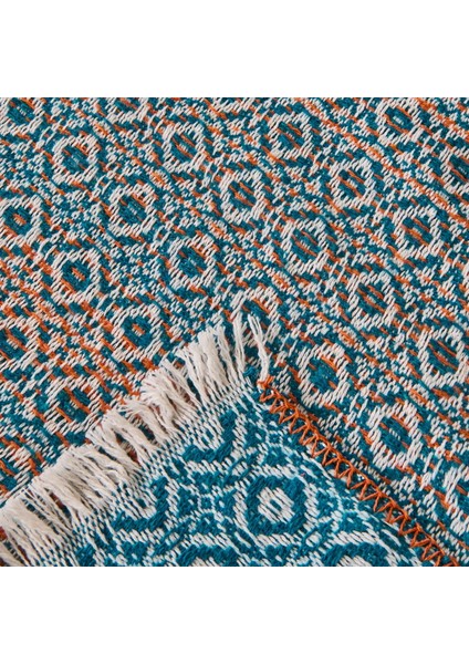 Soft Zemira Pamuklu Çift Kişilik Battaniye - Mavi / Turuncu - 200X220 cm modelleri