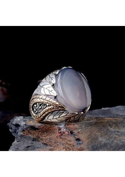 Orjinal Yemen Akik Taşlı Yaprak Motifli 925 Ayar Gümüş Erkek Yüzük fiyatları