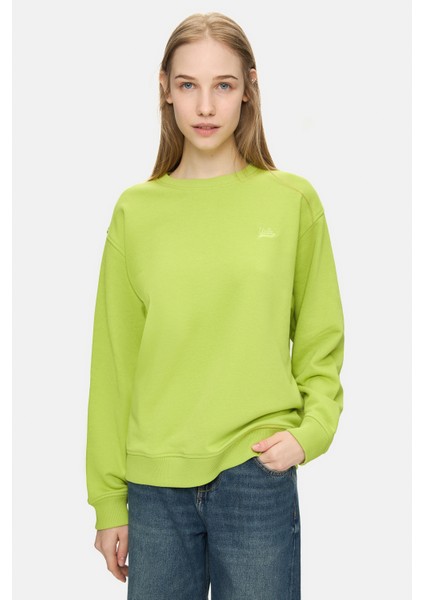 Sunnıva Koyu Yeşil Bisiklet Yaka Nakışlı Loose Fit Kadın Sweatshirt