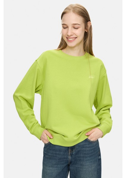 Sunnıva Koyu Yeşil Bisiklet Yaka Nakışlı Loose Fit Kadın Sweatshirt modelleri