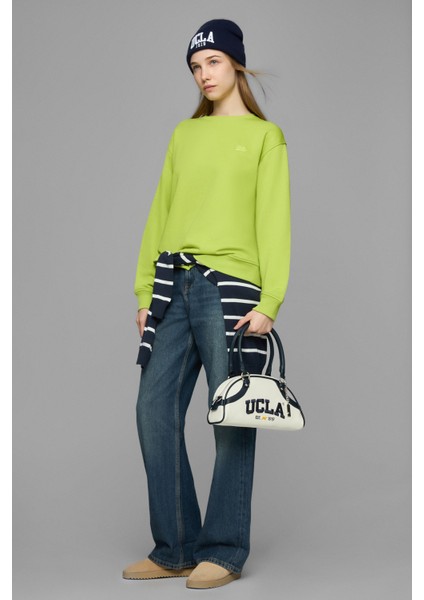 Sunnıva Koyu Yeşil Bisiklet Yaka Nakışlı Loose Fit Kadın Sweatshirt