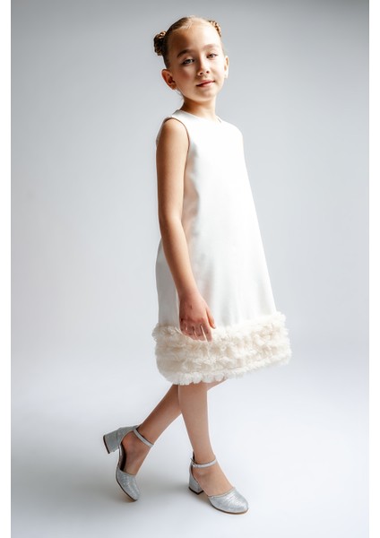 Kız Çocuk Gümüş Topuklu Tasarım Abiye Ayakkabı