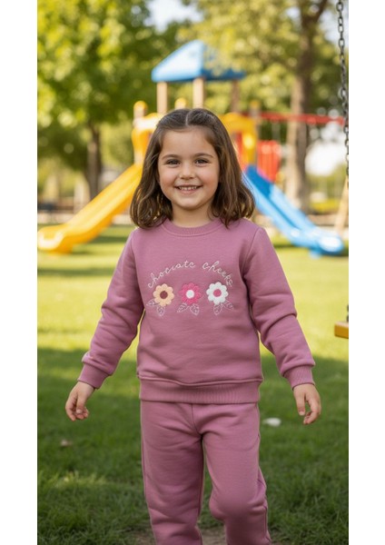 Kız Çocuk Kışlık Eşofman Takımı Sweatshirt Alt Pamuklu Üç Iplik Şardonlu Günlük Kombin 3-4-5-6-7 Yaş modelleri